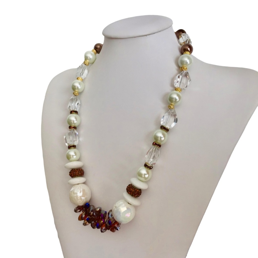 Cognac Crystals Pearls Necklace - Picture 1 of 6